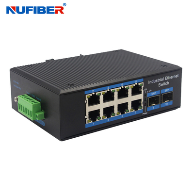Onbeheerde Industrial SFP Ethernet Switch 2*1000M SFP Slot naar 8*10/100/1000Mbps RJ45 Port Din Rail Mount DC24V